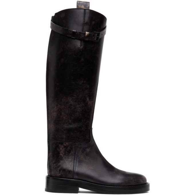 Photo: Ann Demeulemeester SSENSE Exclusive Black Distressed Buckle Riding Boots