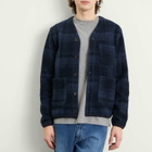 Universal Works Men's MOH Check Fleece Cardigan in Navy