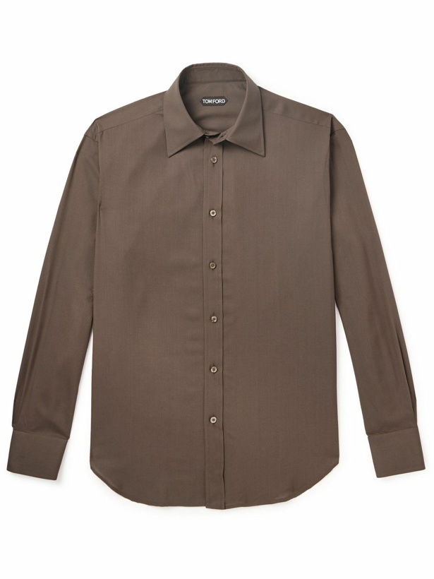 Photo: TOM FORD - Cutaway-Collar Silk-Poplin Shirt - Brown