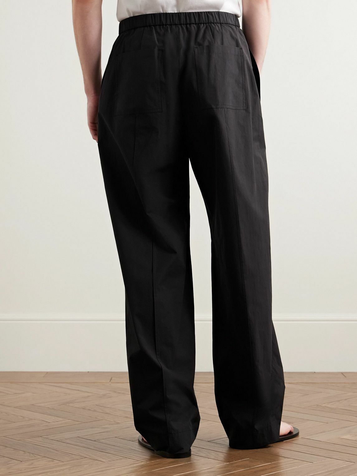 Amomento - Straight-Leg Belted Pleated Poplin Trousers - Black