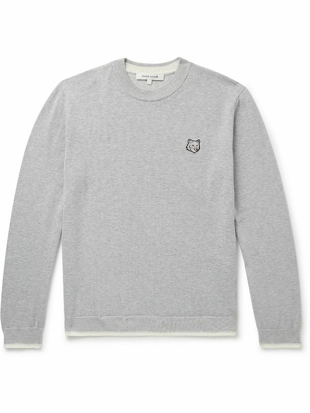 Photo: Maison Kitsuné - Slim-Fit Logo-Appliquéd Cotton Sweater - Gray