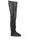 Rick Owens Black Thigh High Leather Sneaker Boots
