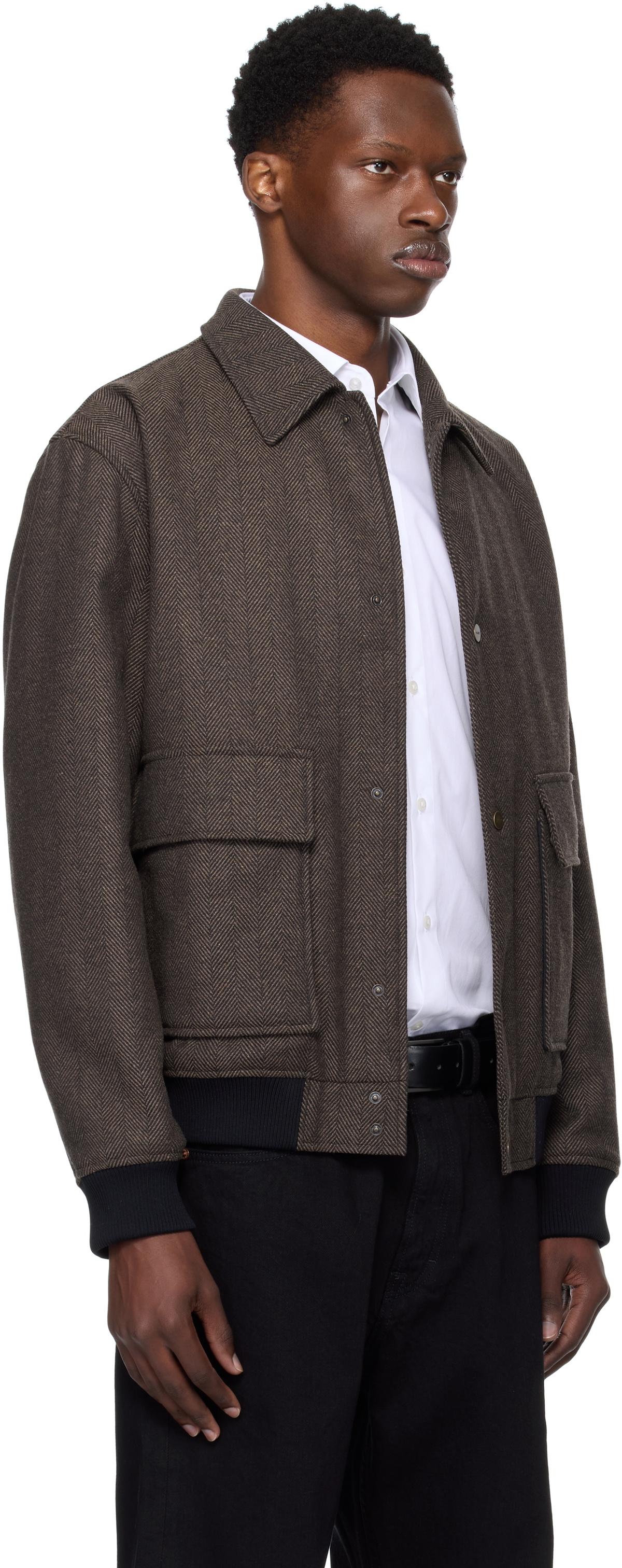 Hugo Brown Herringbone Bomber Jacket