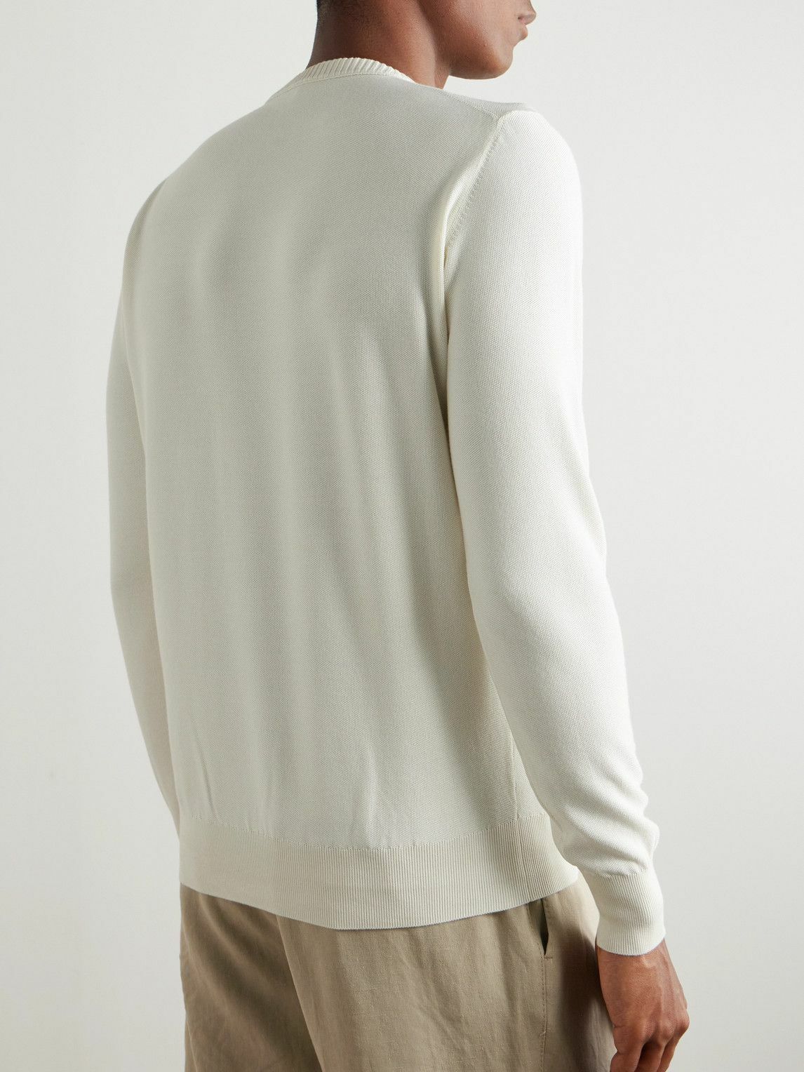 Loro Piana - Cotton and Silk-Blend Piqué Sweater - White Loro Piana