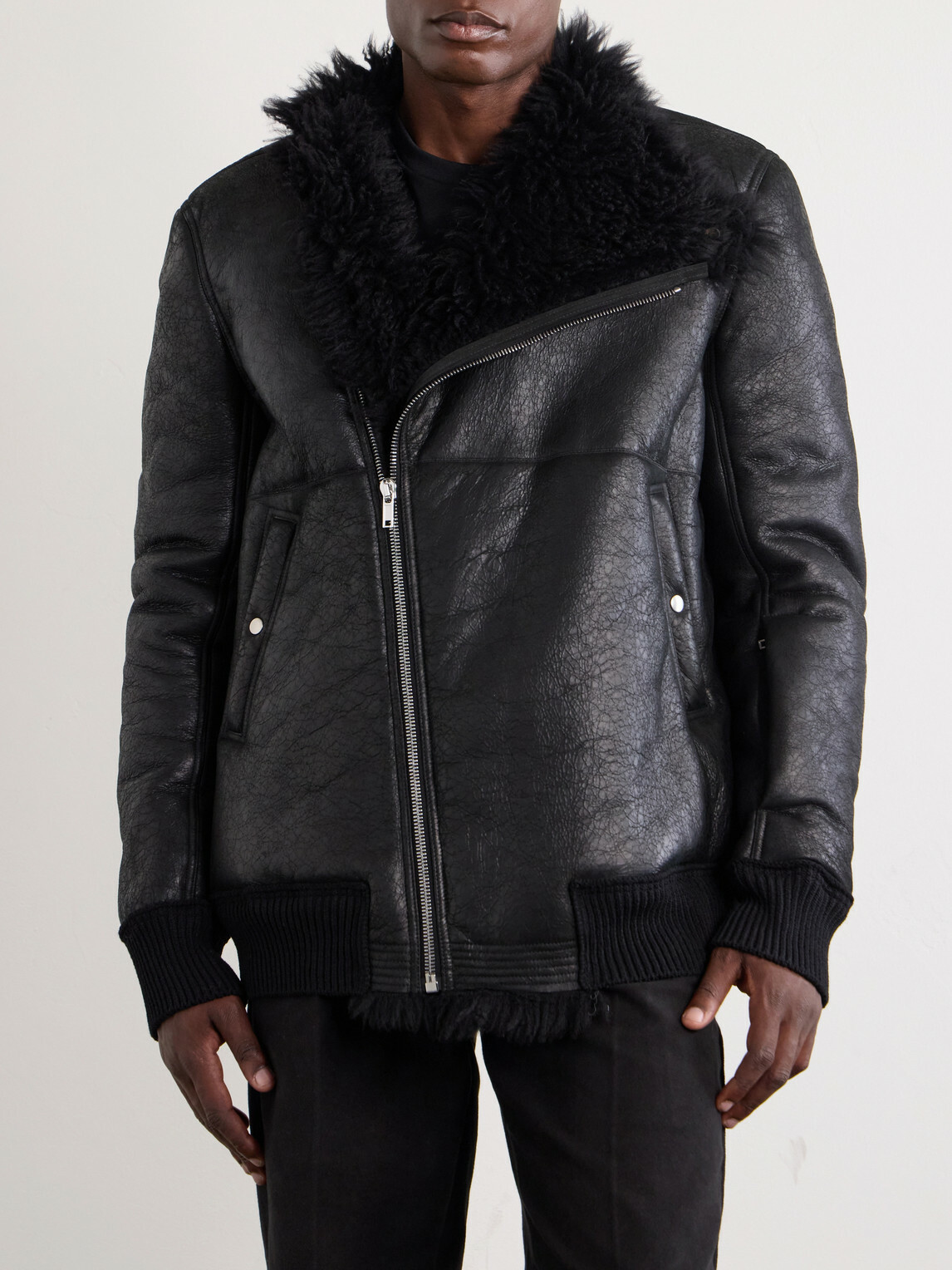 Rick Owens - Hollywood Flight Shearling Jacket - Black