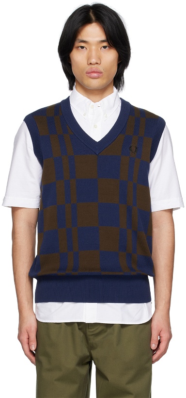 Photo: Fred Perry Navy & Brown Chequerboard Vest