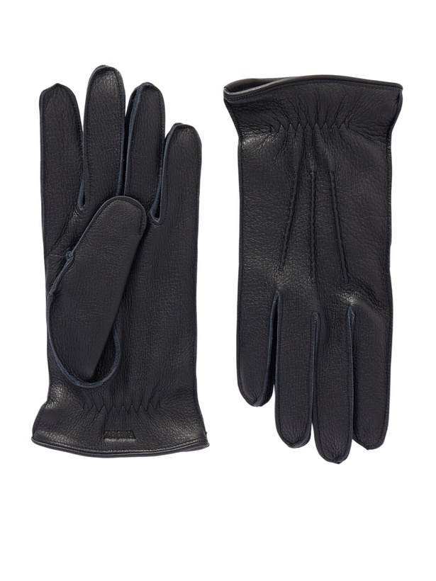 Photo: Zegna - Logo-Embossed Full-Grain Leather Gloves - Black
