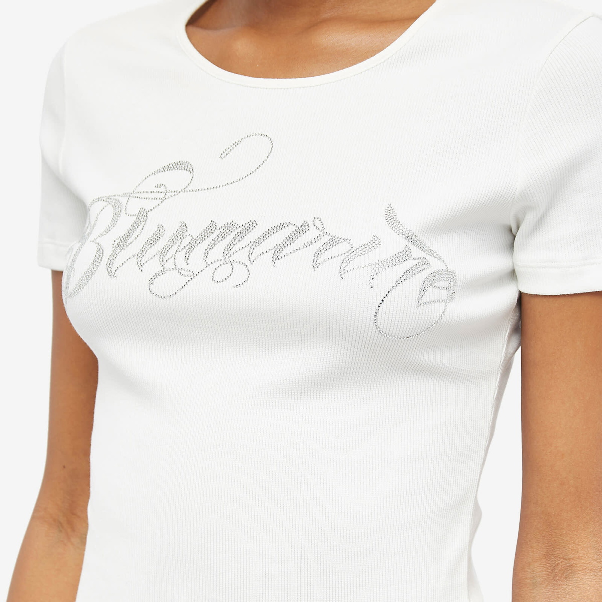 Blumarine Women's Crop Logo T-Shirt in Bianco Naturale Blumarine