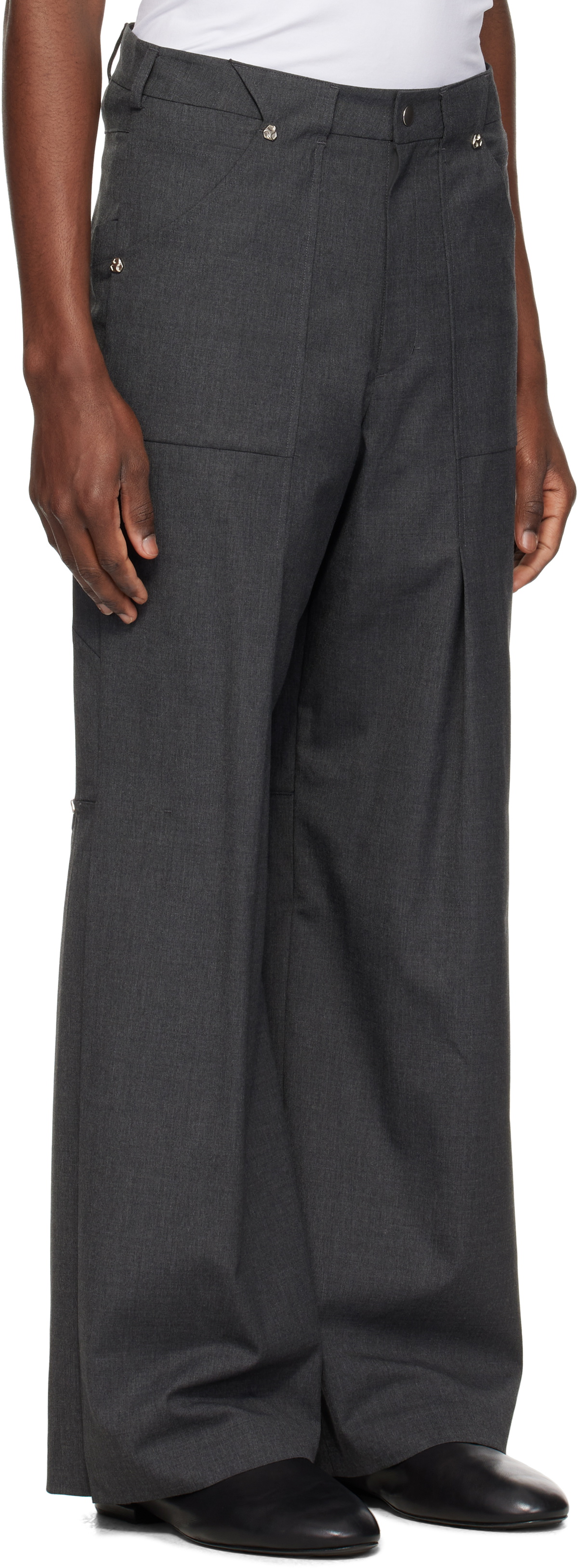 CMMAWEAR Gray Side Pleats Wool Trousers
