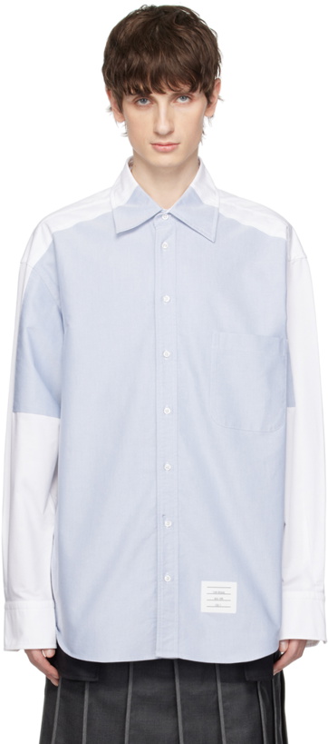 Photo: Thom Browne Blue & White Paneled Shirt