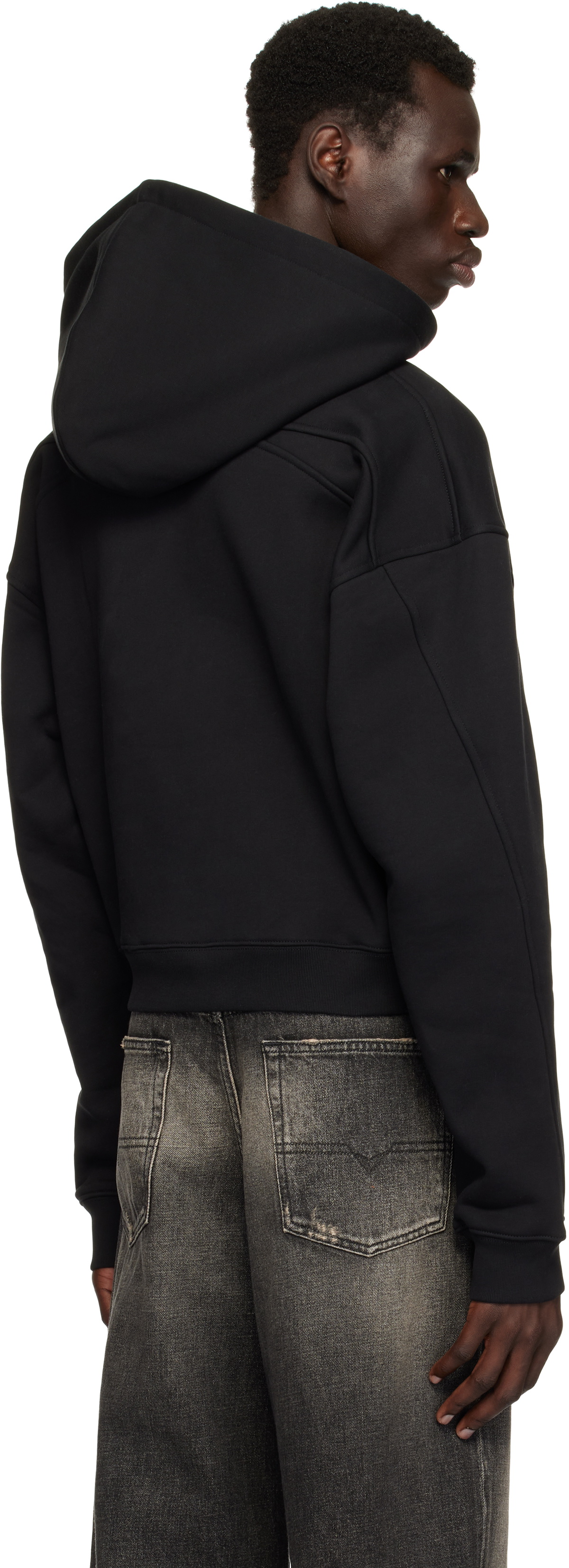 Mugler Black Spiral Cropped Hoodie