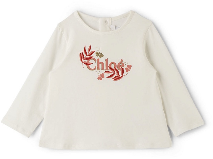Photo: Chloé Baby White Plants Logo Long Sleeve T-Shirt