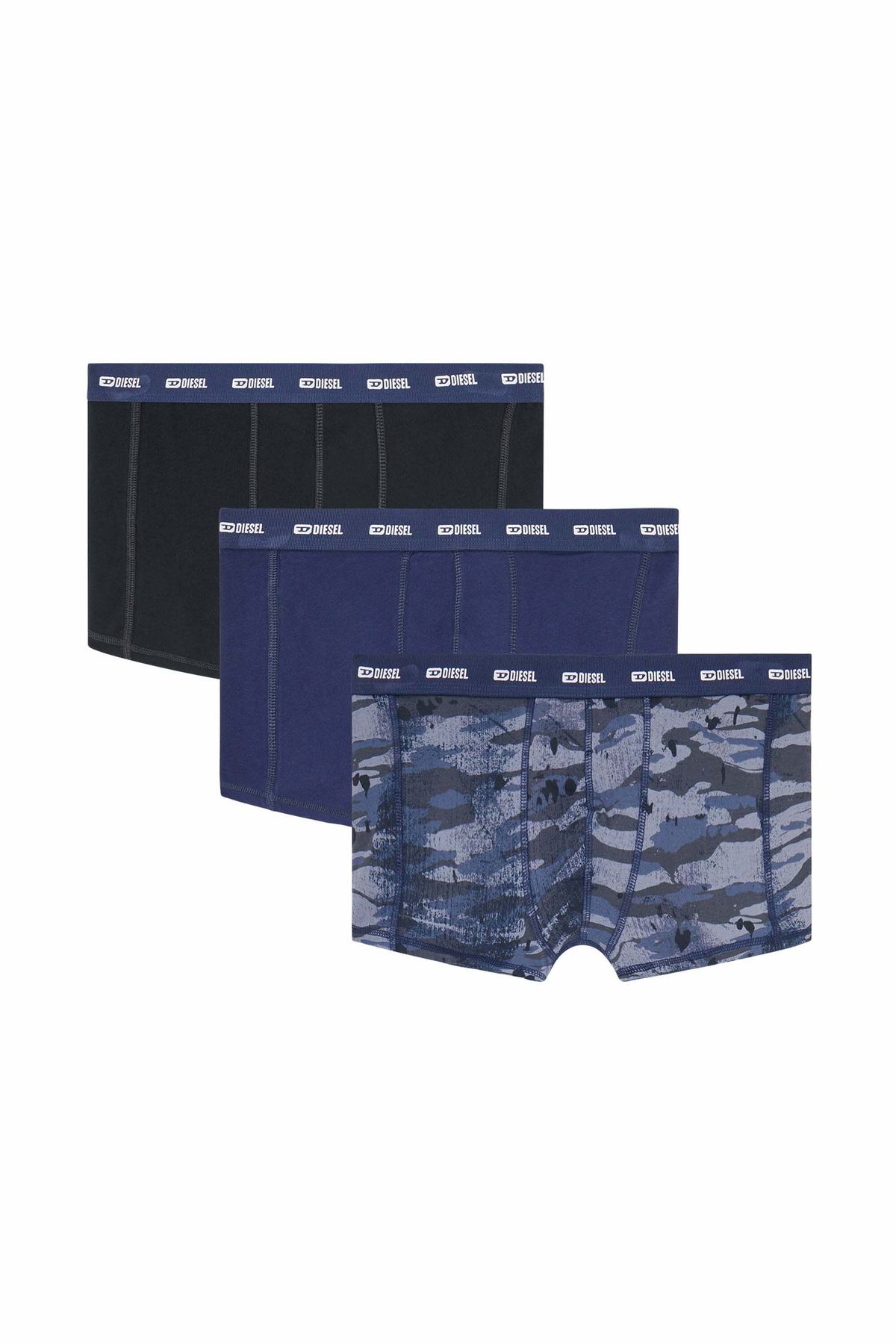 Diesel Three-pack of boxer briefs plain and camo - Trunks Mens in Blue