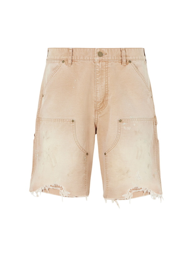 Photo: John Elliott - Desert Snow Straight-Leg Paint-Splattered Distressed Denim Shorts - Brown