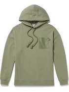 Loewe - Anagram Leather-Trimmed Cotton-Jersey Hoodie - Green