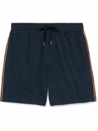 Paul Smith - Straight-Leg Webbing-Trimmed Cotton-Blend Terry Drawstring Shorts - Blue