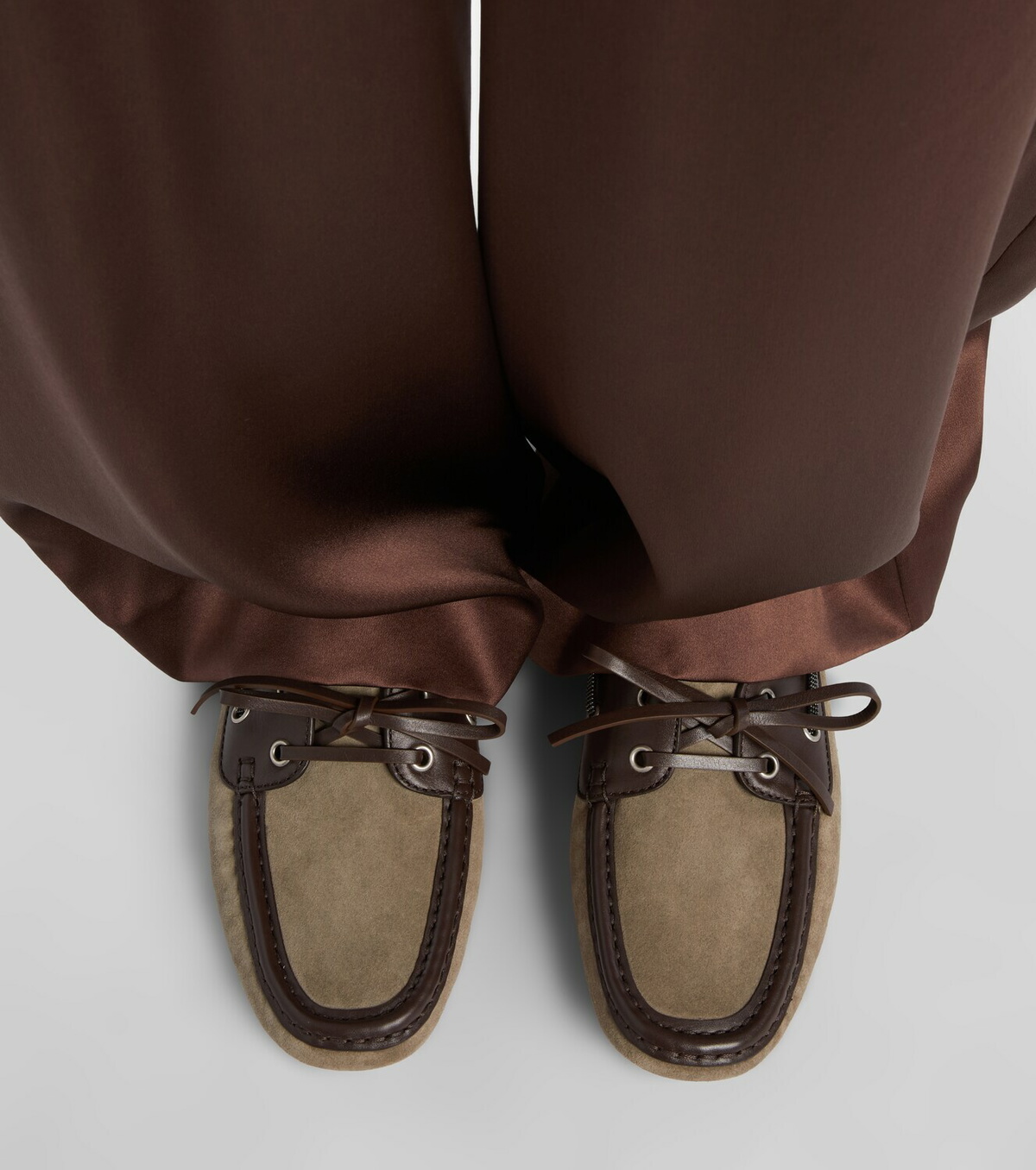 Brunello Cucinelli Monili leather-trimmed suede boat shoes