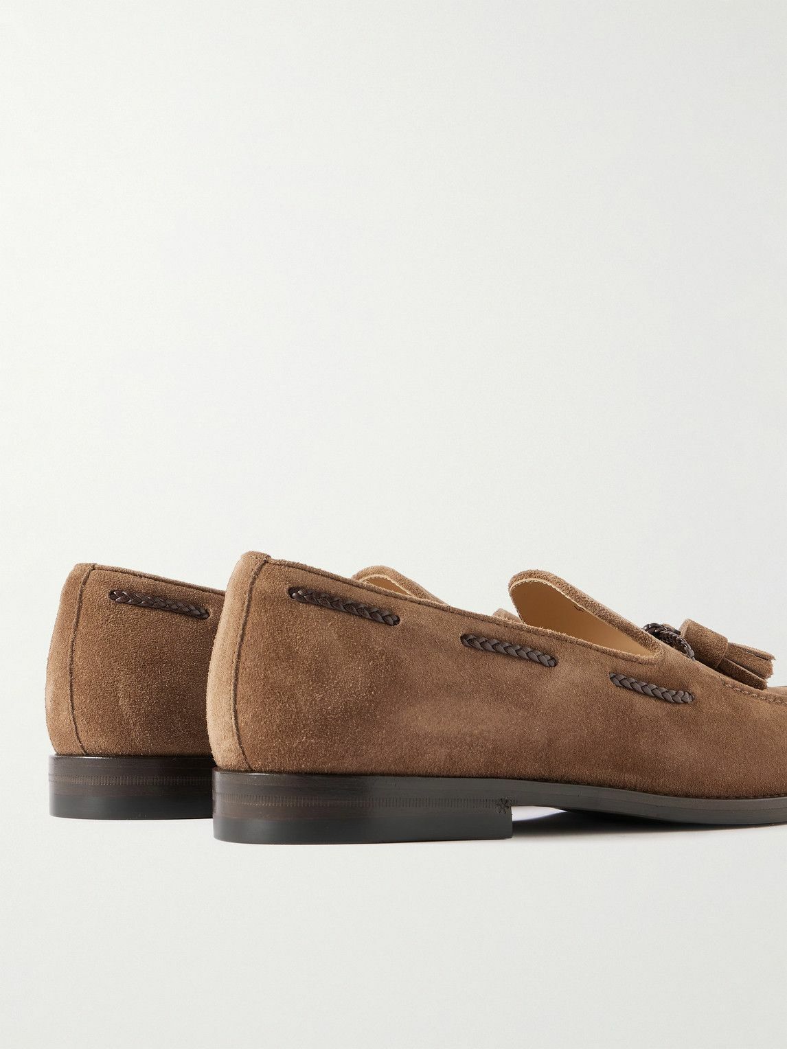 Brunello Cucinelli - Tasselled Braided Leather-Trimmed Suede Loafers - Brown