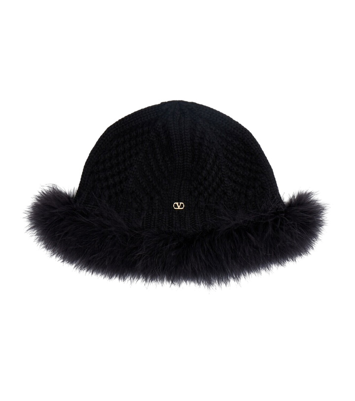 Photo: Valentino VLogo feather-trimmed virgin wool beanie