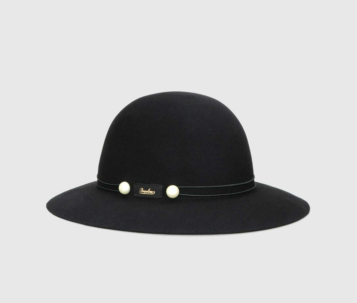 Borsalino Emi Alessandria Brushed Felt With Pearls Elastic Hatband Rollable