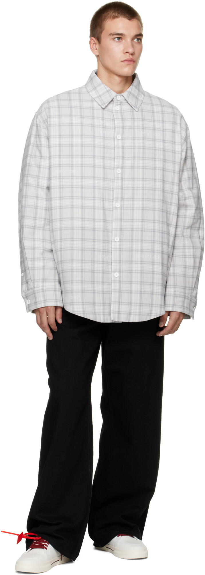 Off-White Gray Check Flannel Padded Overshirt Jacket