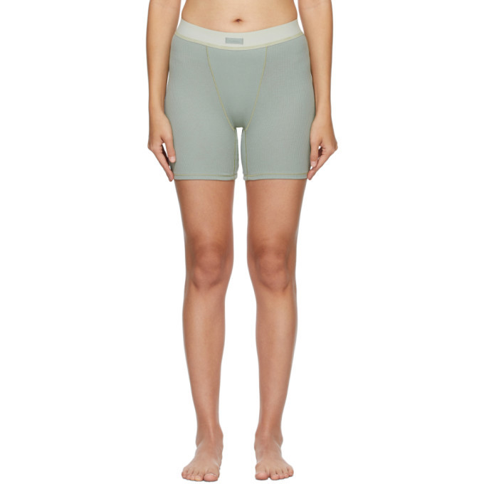 Photo: SKIMS Green Cotton Rib Boxer Shorts