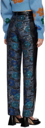 SHUTING QIU Black & Blue Jacquard Faux-Leather Pants