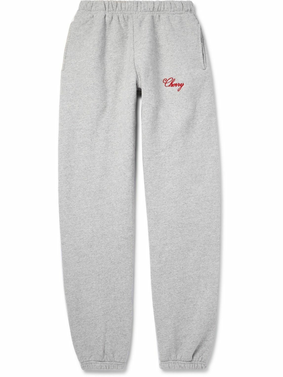 Photo: Cherry Los Angeles - Tapered Logo-Embroidered Cotton-Blend Jersey Sweatpants - Gray