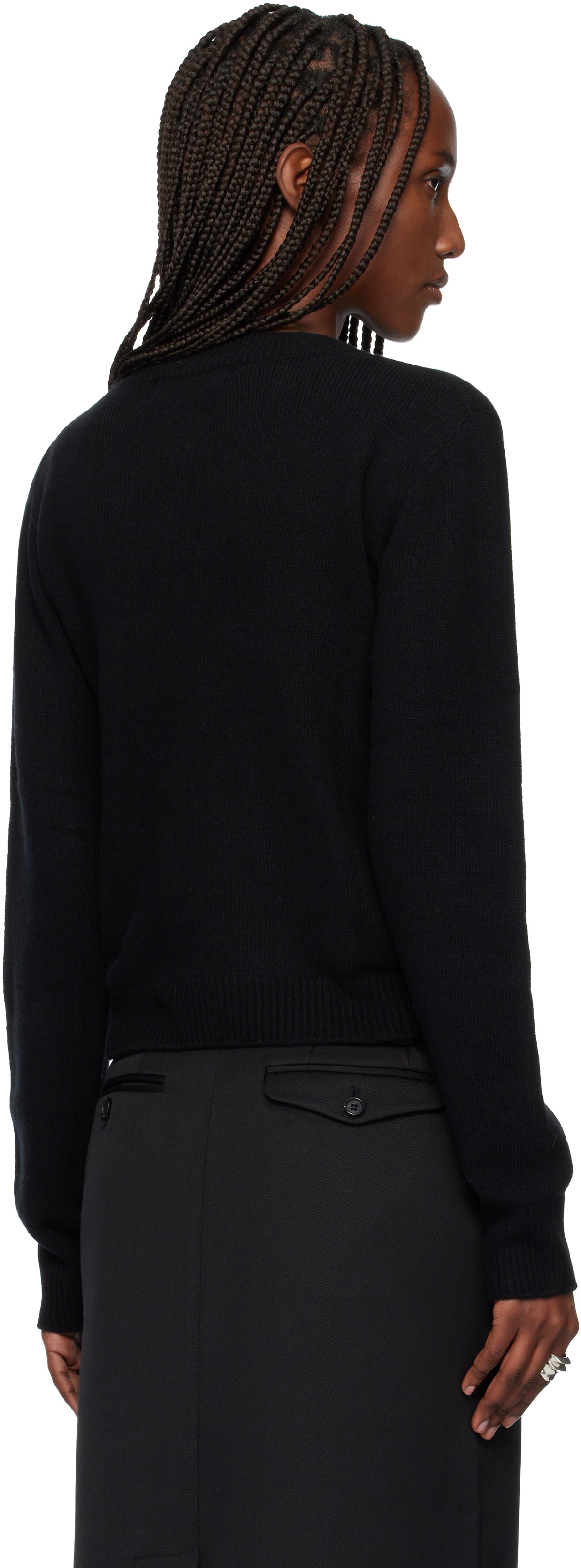 TONYWACK Black Cropped V-Neck Wool Sweater