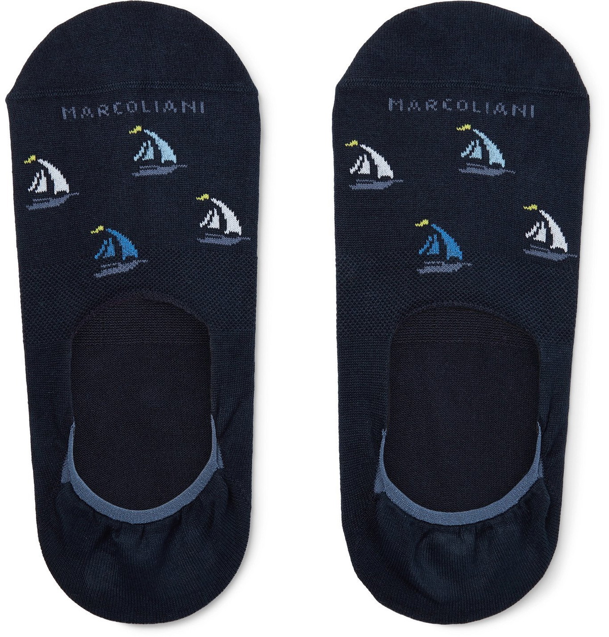Marcoliani - Invisible Touch Intarsia Cotton-Blend No-Show Socks - Blue