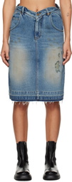 We11done Blue Heart Denim Midi Skirt