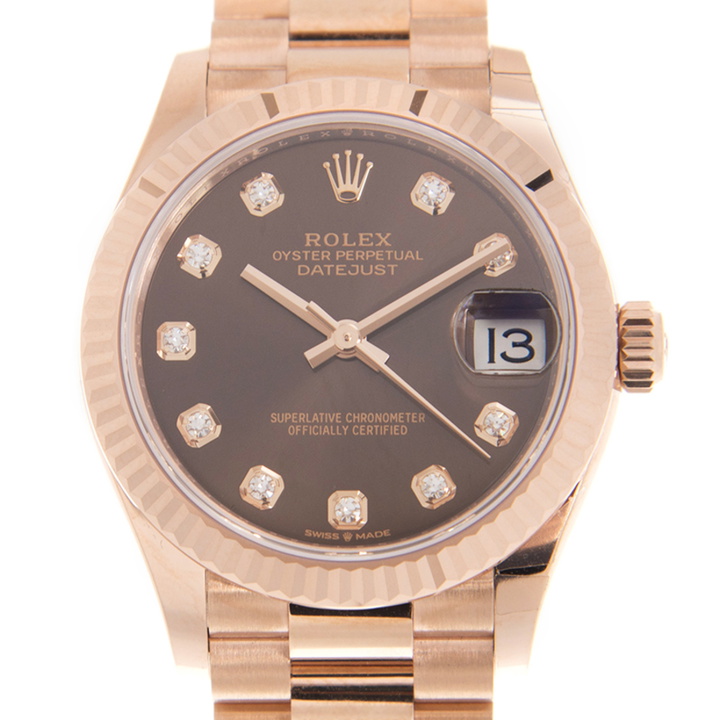 Photo: Rolex Datejust 31 Chocolate Diamond Dial Ladies 18kt Everose Gold President Watch 278275CHDP