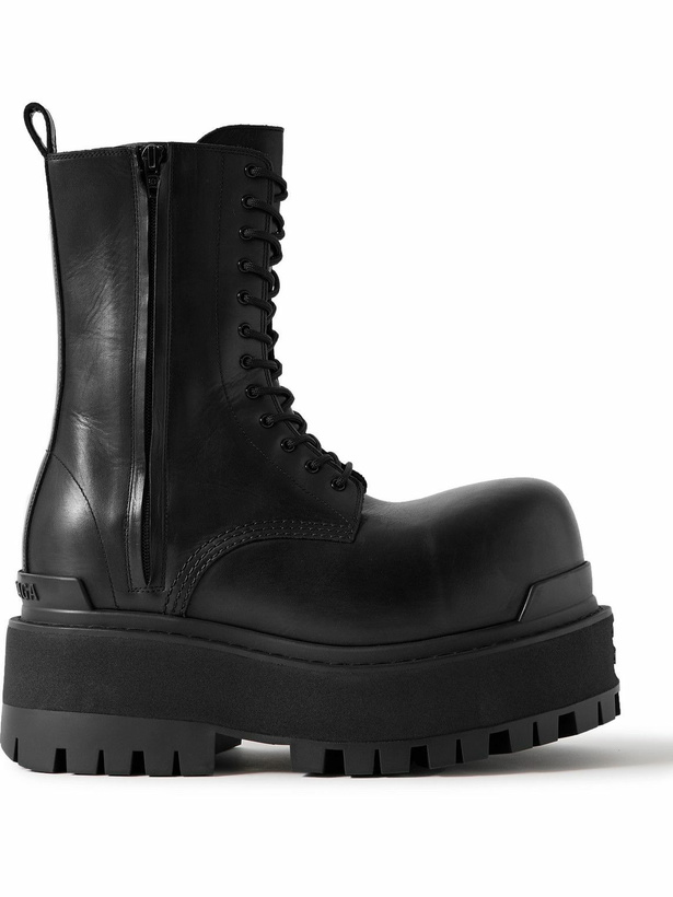 Photo: Balenciaga - Giant Logo-Embellished Leather Boots - Black
