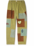 The Elder Statesman - Straight-Leg Pleated Patchwork Cotton-Corduroy Trousers - Green