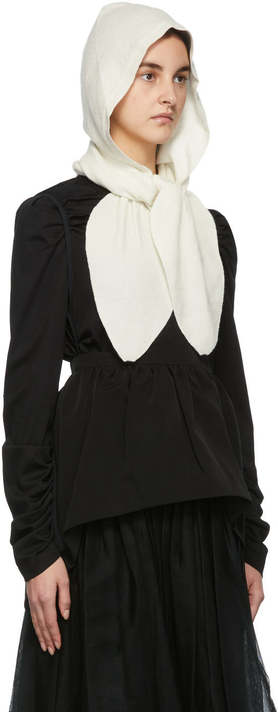 Renli Su Off-White Wool Hooded Scarf