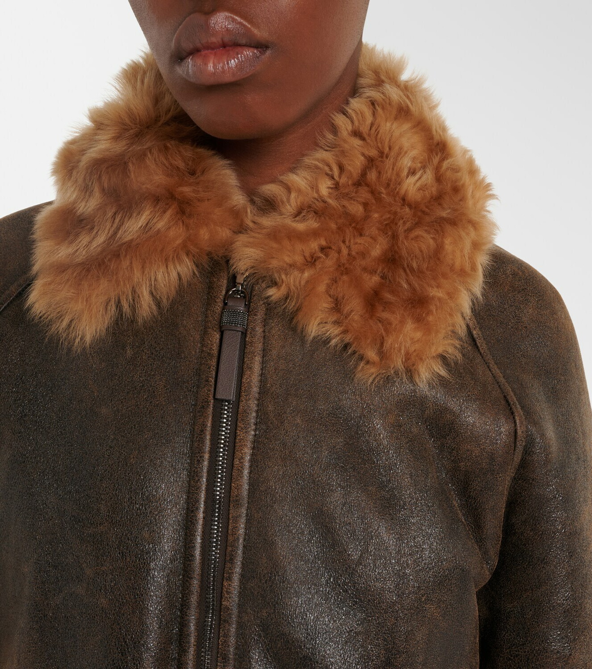 Brunello Cucinelli Monili shearling-trimmed leather blouson jacket