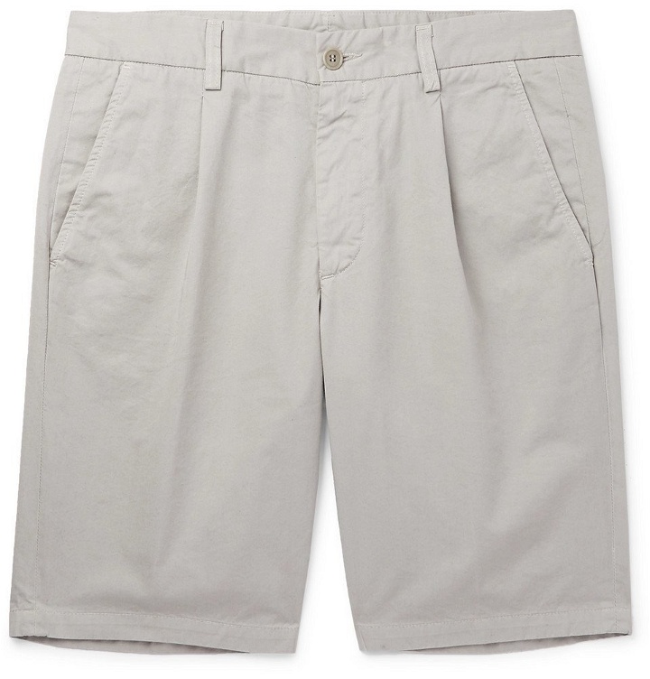Photo: Aspesi - Slim-Fit Pleated Cotton-Twill Shorts - Gray