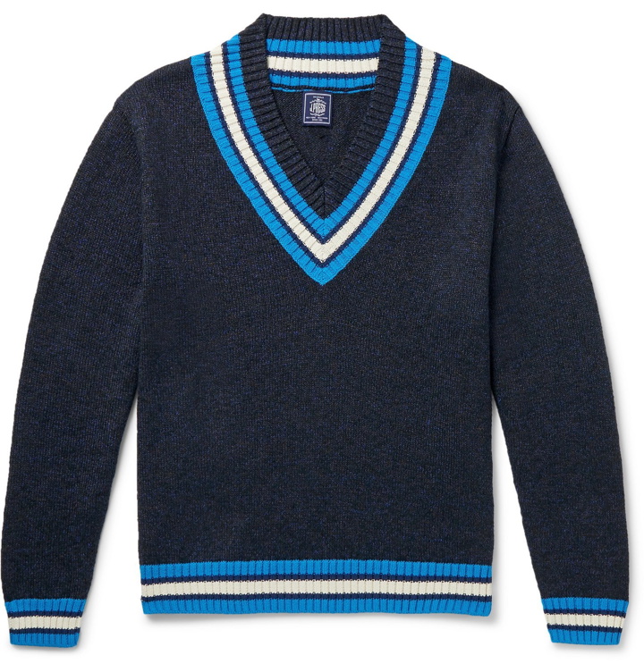 Photo: J.Press - Striped Linen and Cotton-Blend Sweater - Blue