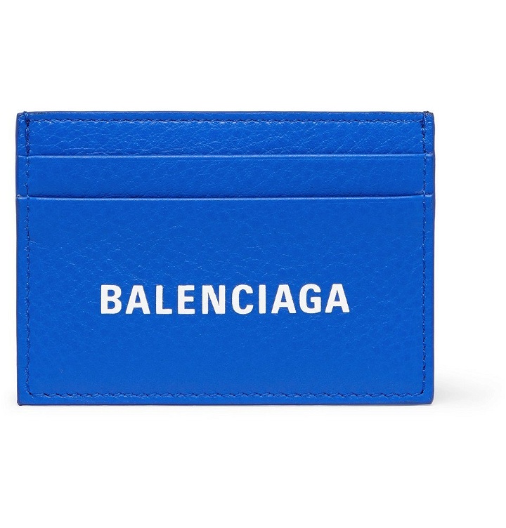 Photo: Balenciaga - Logo-Print Full-Grain Leather Cardholder - Men - Blue
