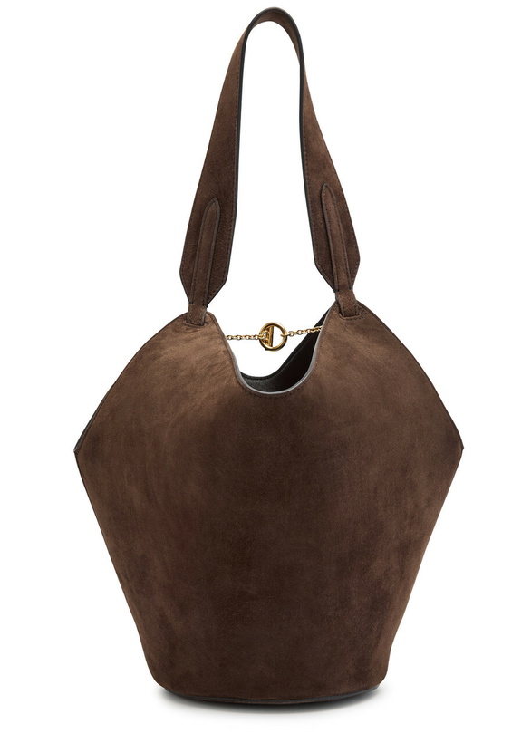 Photo: Khaite Lotus Mini Suede Tote bag - Dark Brown - One Size