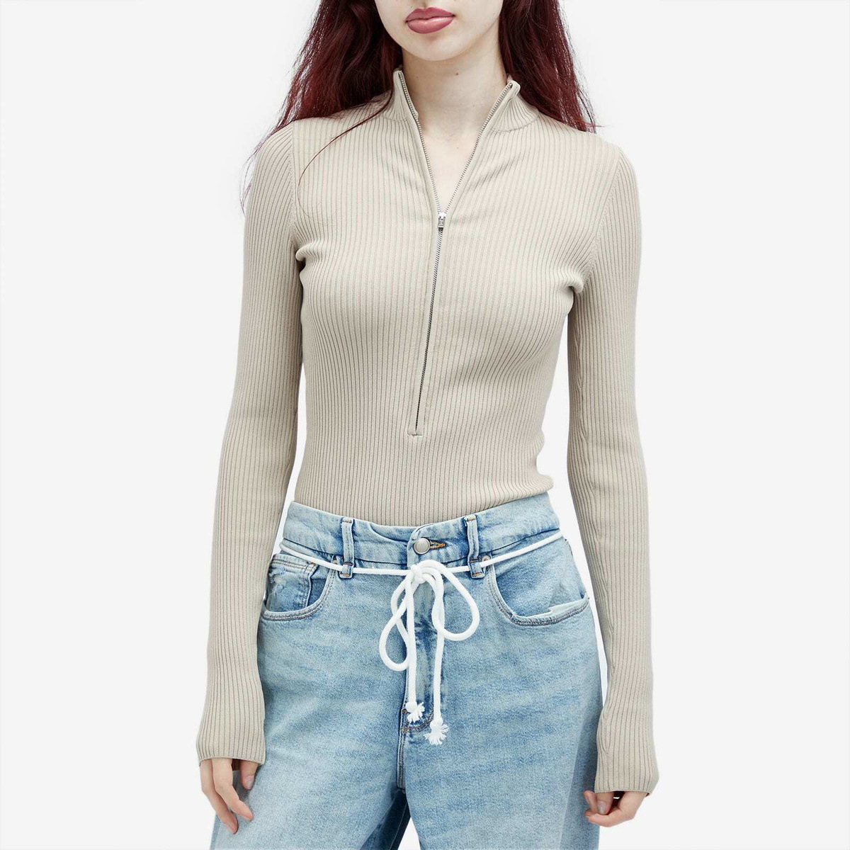 Good American Women's Virgo Rib Half Zip Body in Short Bread