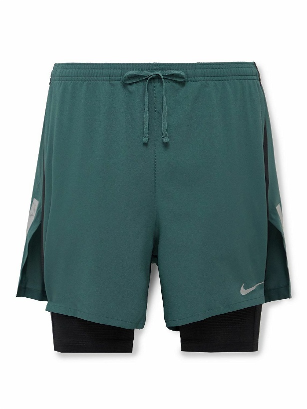 Photo: Nike Running - Run Division Stride 2-in-1 Straight-Leg Mesh-Panelled Dri-FIT Drawstring Shorts - Blue