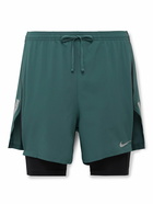 Nike Running - Run Division Stride 2-in-1 Straight-Leg Mesh-Panelled Dri-FIT Drawstring Shorts - Blue