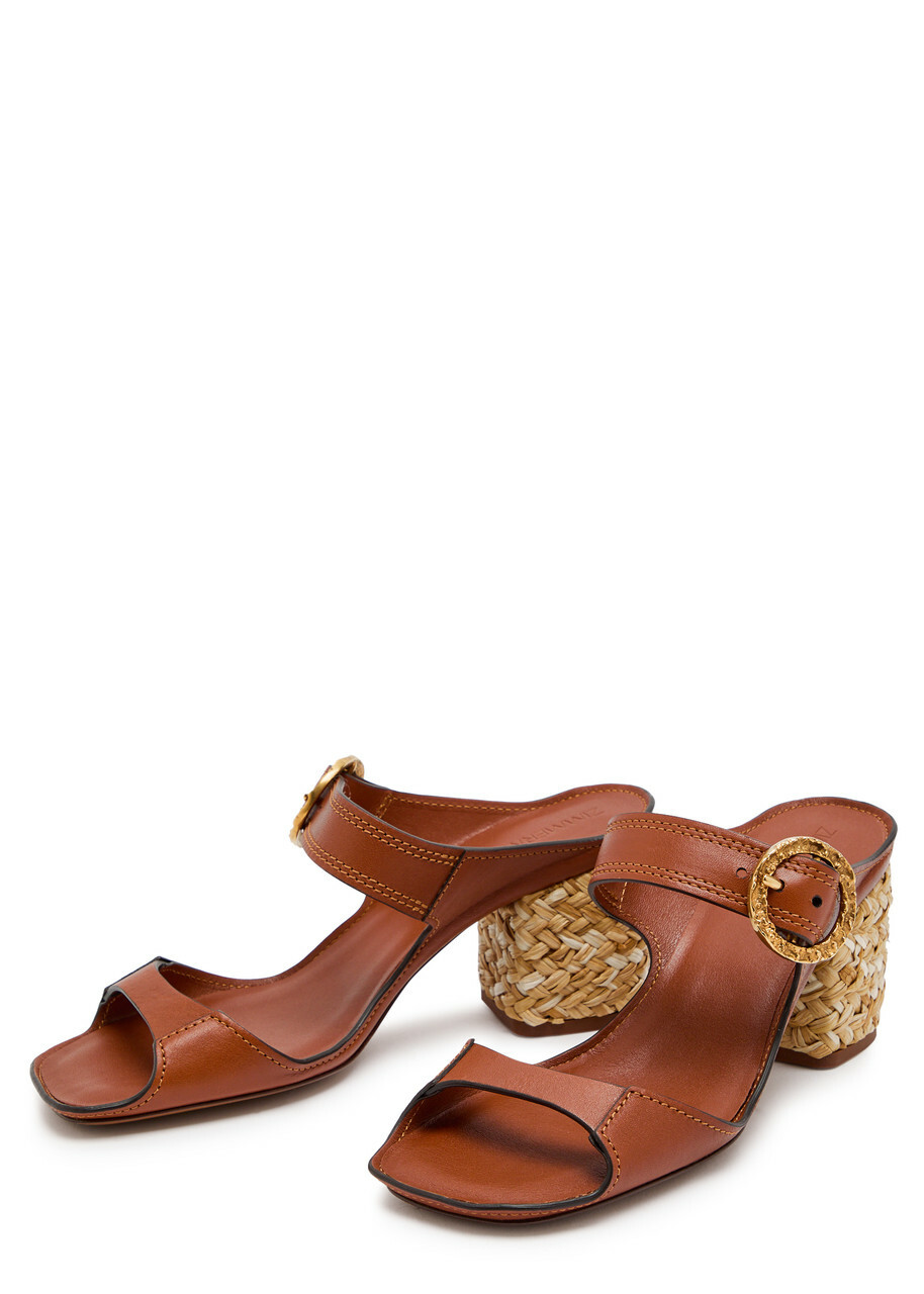 Zimmermann Solena 65 Leather and Raffia Mules Brown