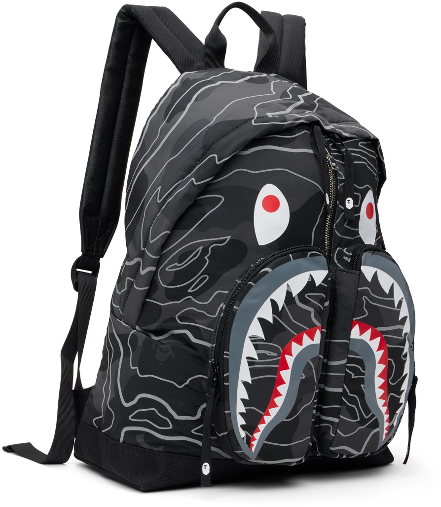 BAPE Black Layered Line Camo Shark Backpack A Bathing Ape