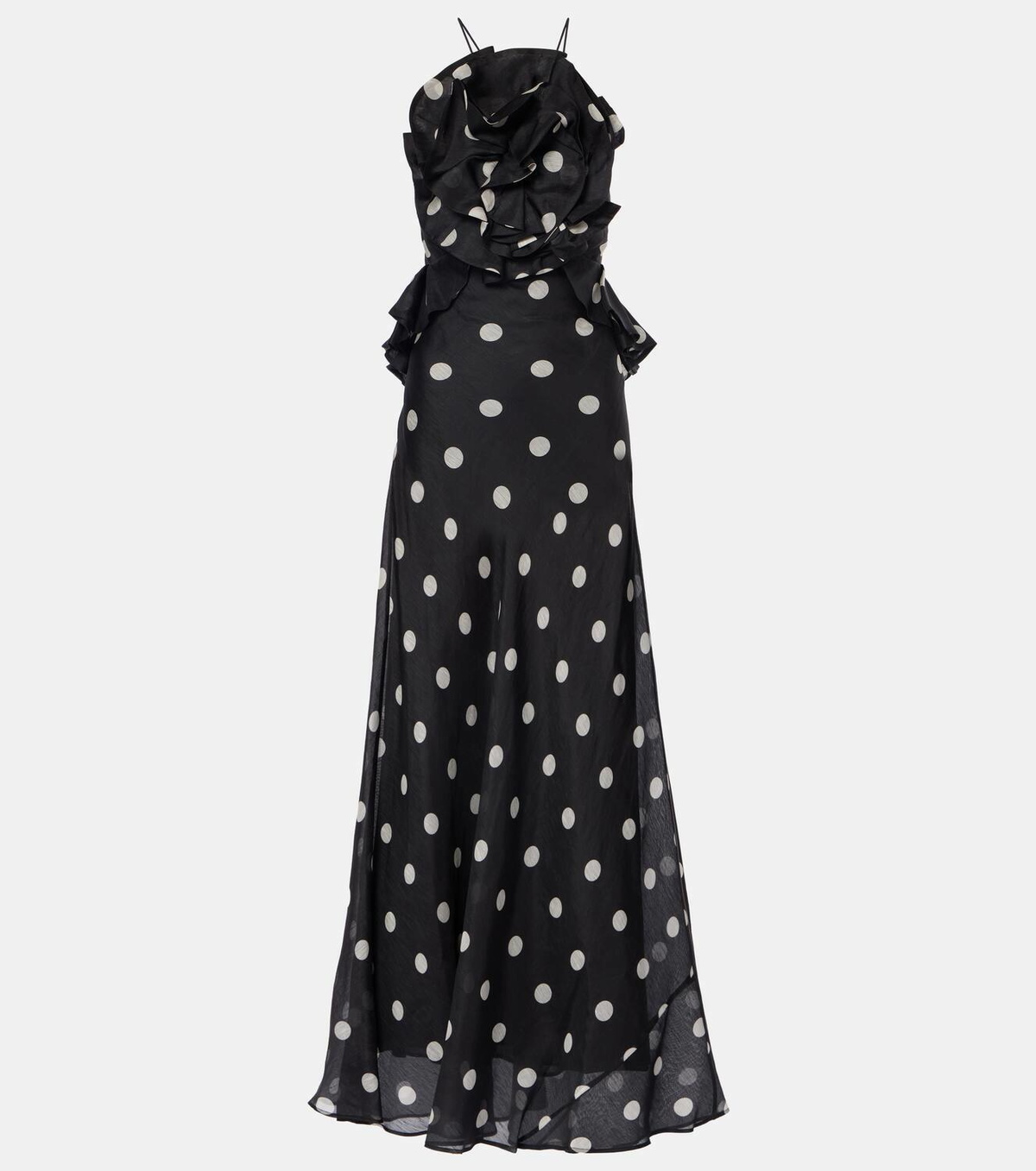 Zimmermann Crush polka-dot ruffled linen and silk gown Zimmermann