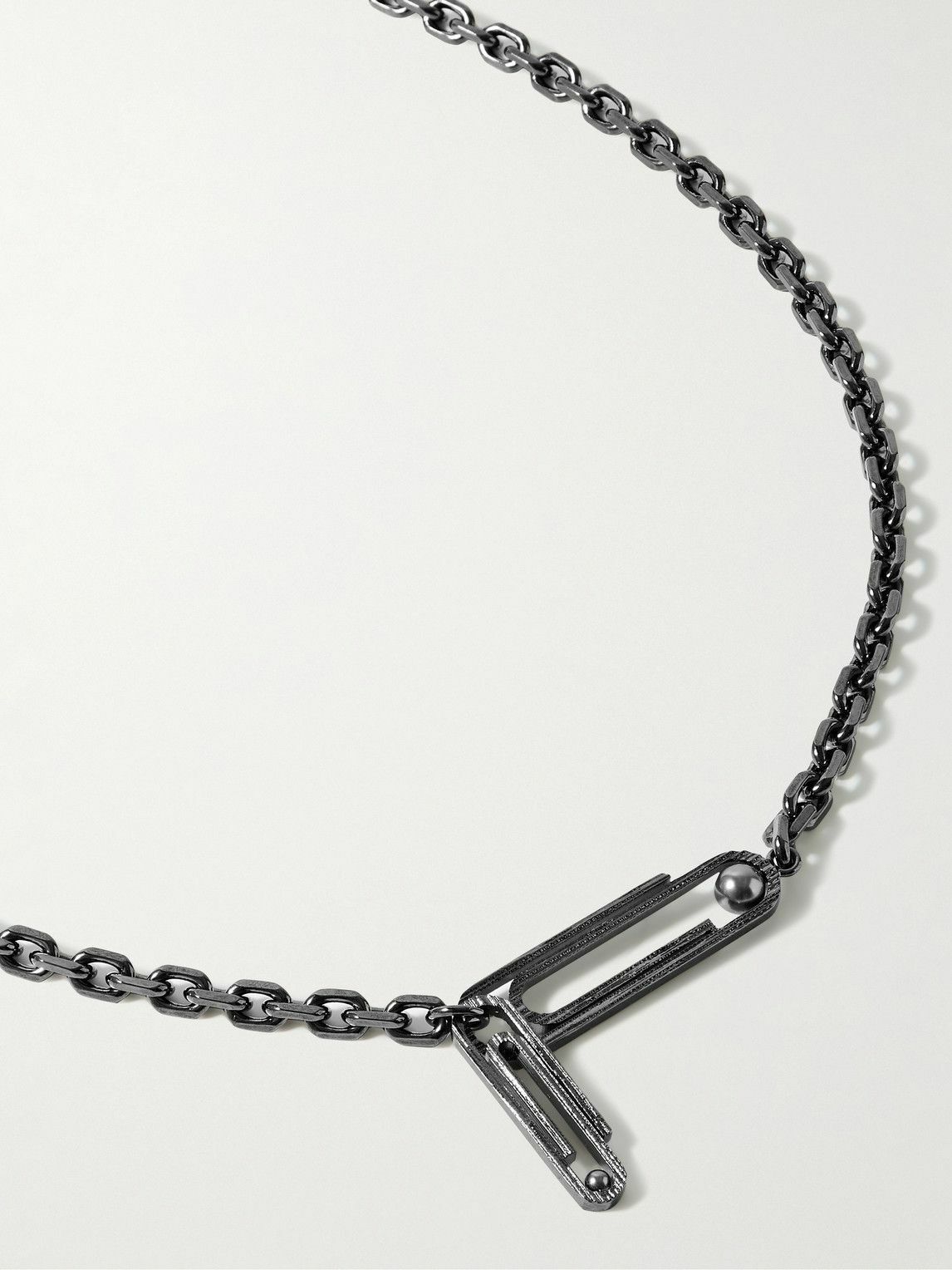 Off-White Gunmetal-Tone Faux Pearl Necklace - Men - Black Jewellery