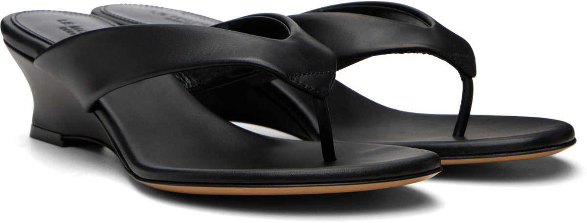 Le Monde Beryl Black Micro Wedge Thong Heeled Sandals