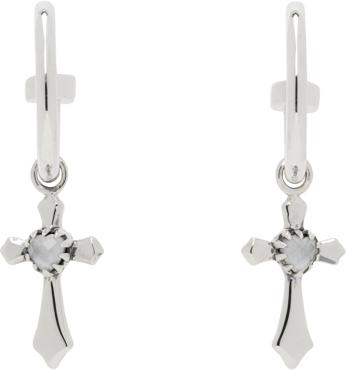 Stolen Girlfriends Club SSENSE Exclusive Silver Gothic Side Cross Anchor Earrings