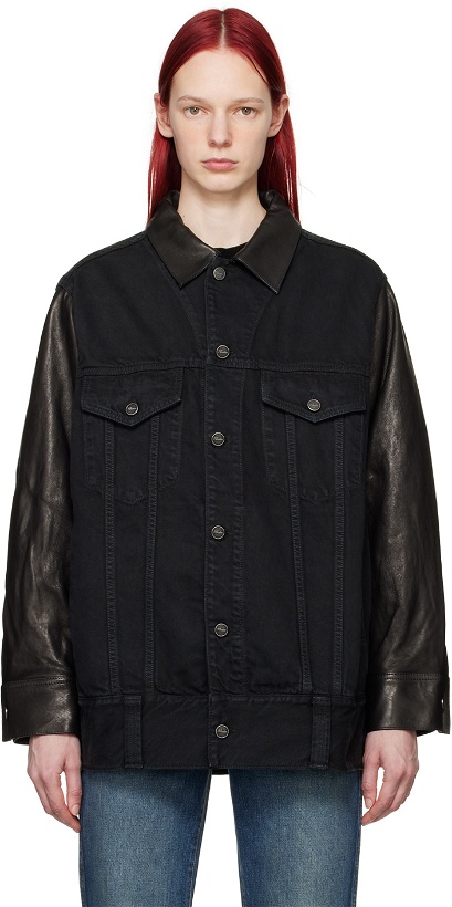 Photo: KHAITE Black 'The Grizzo' Denim & Leather Jacket